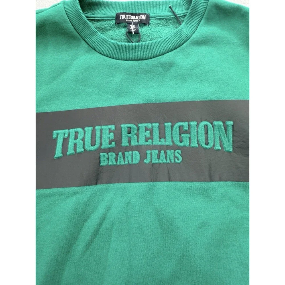 True Religion Green Crewneck Sweatshirt Men’s Large Logo Graphic Fleece Pullover